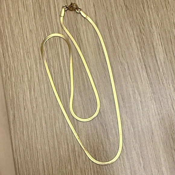 Elegant Herringbone Necklace, Yellow Gold Plated Stainless Steel for Women. 18” - Picture 4 of 6